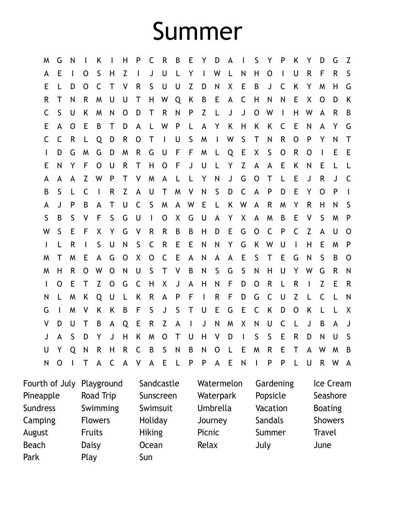 Summer Word Search