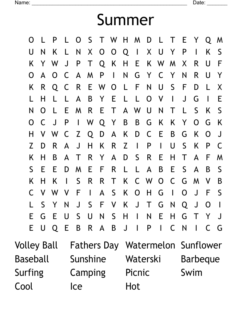 Summer Word Search