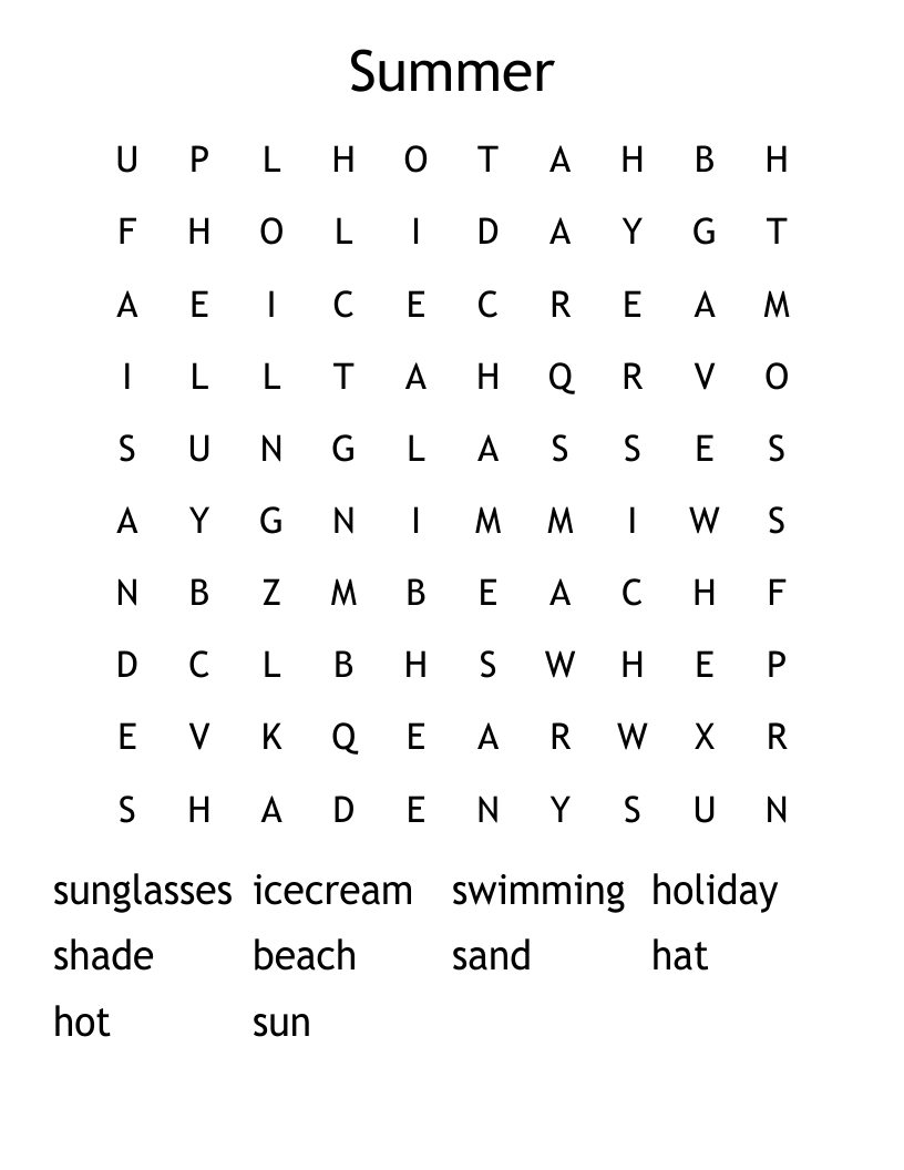 Summer Word Search