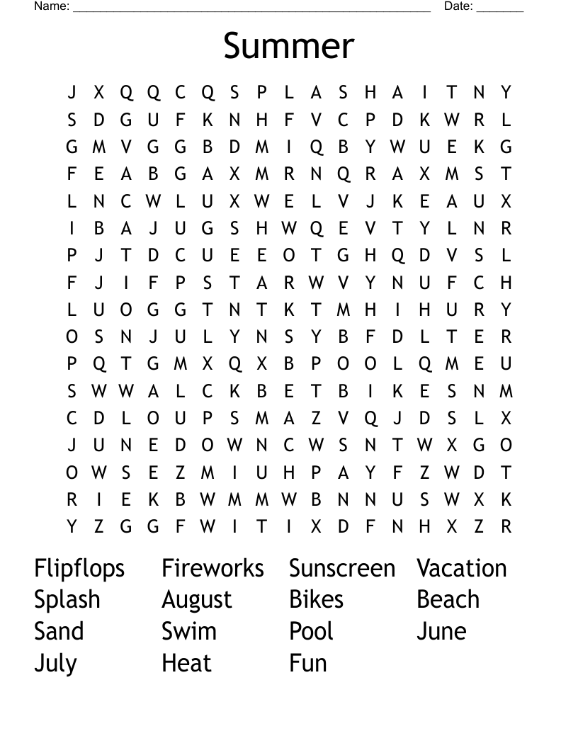 Summer Word Search