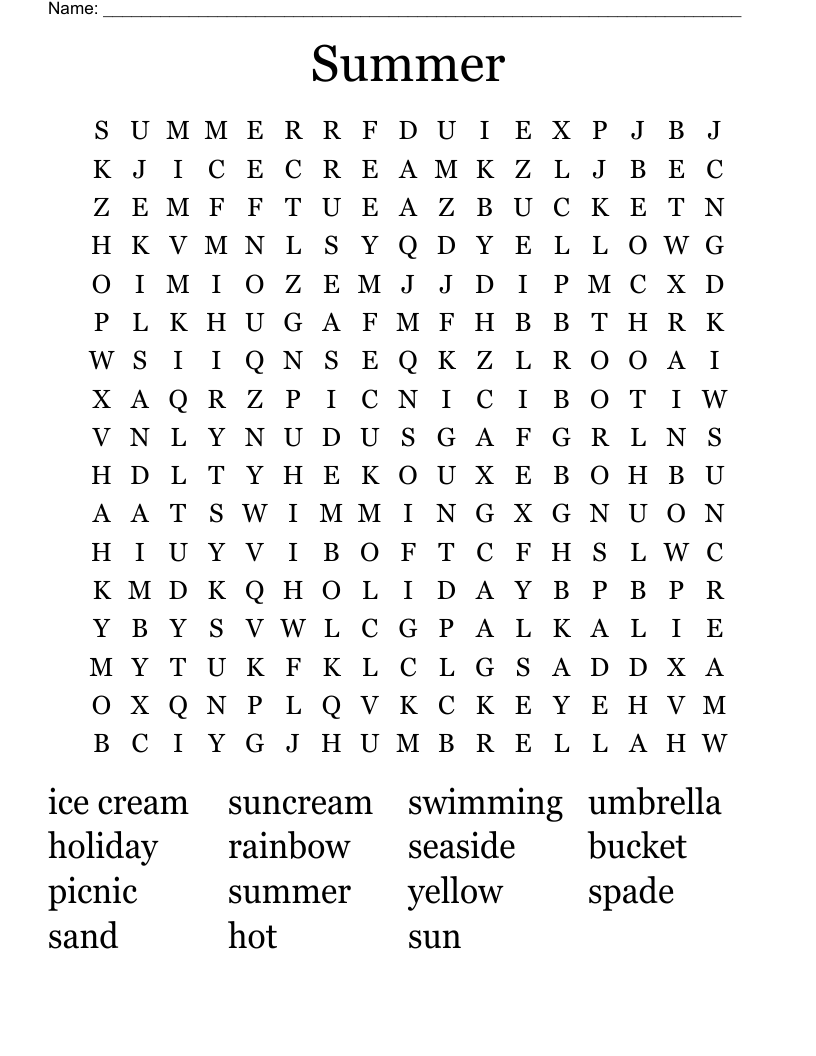 Summer Word Search