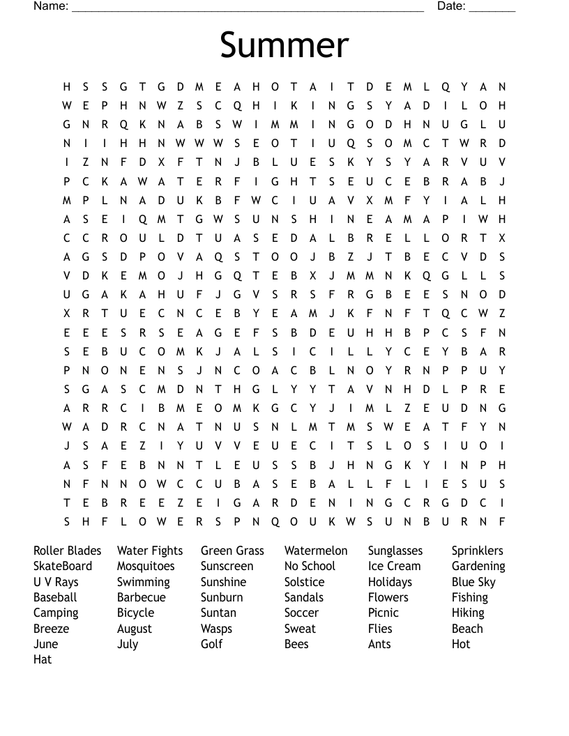 Summer Word Search