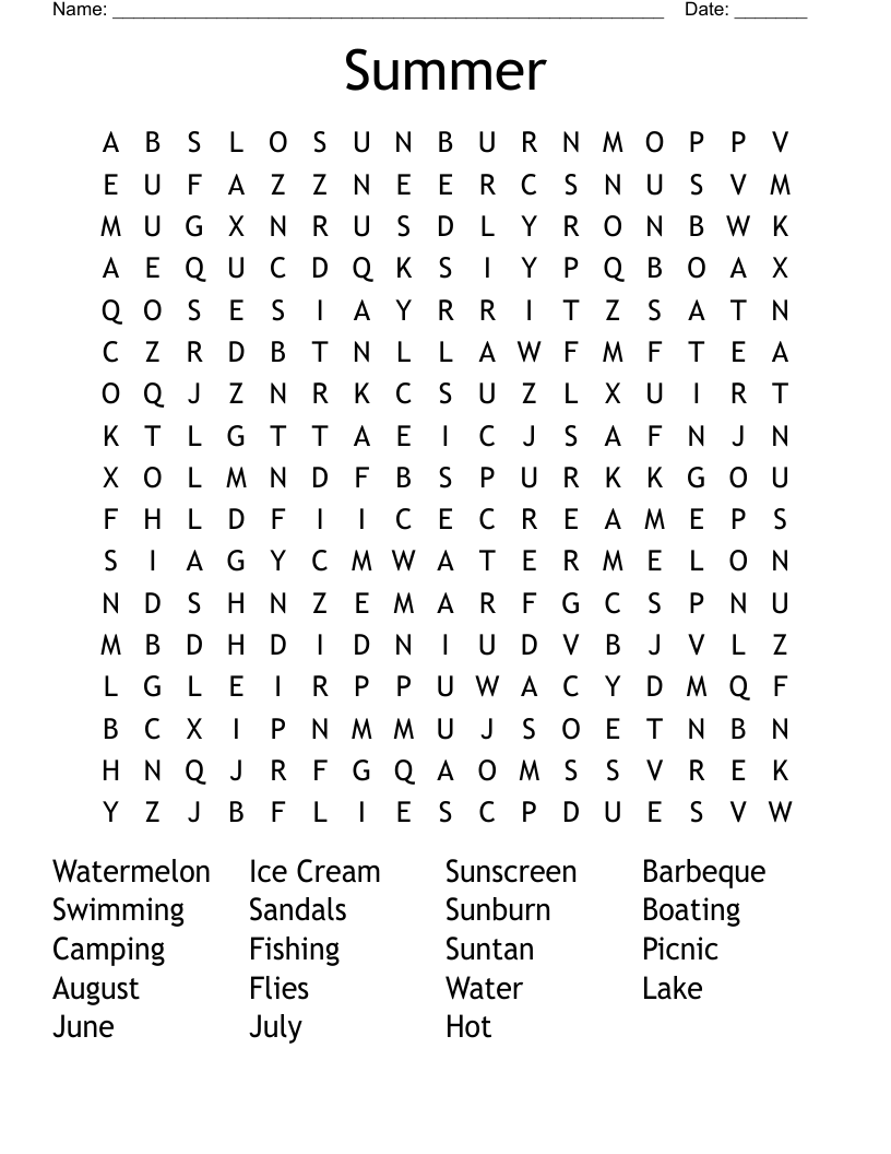 Summer Word Search