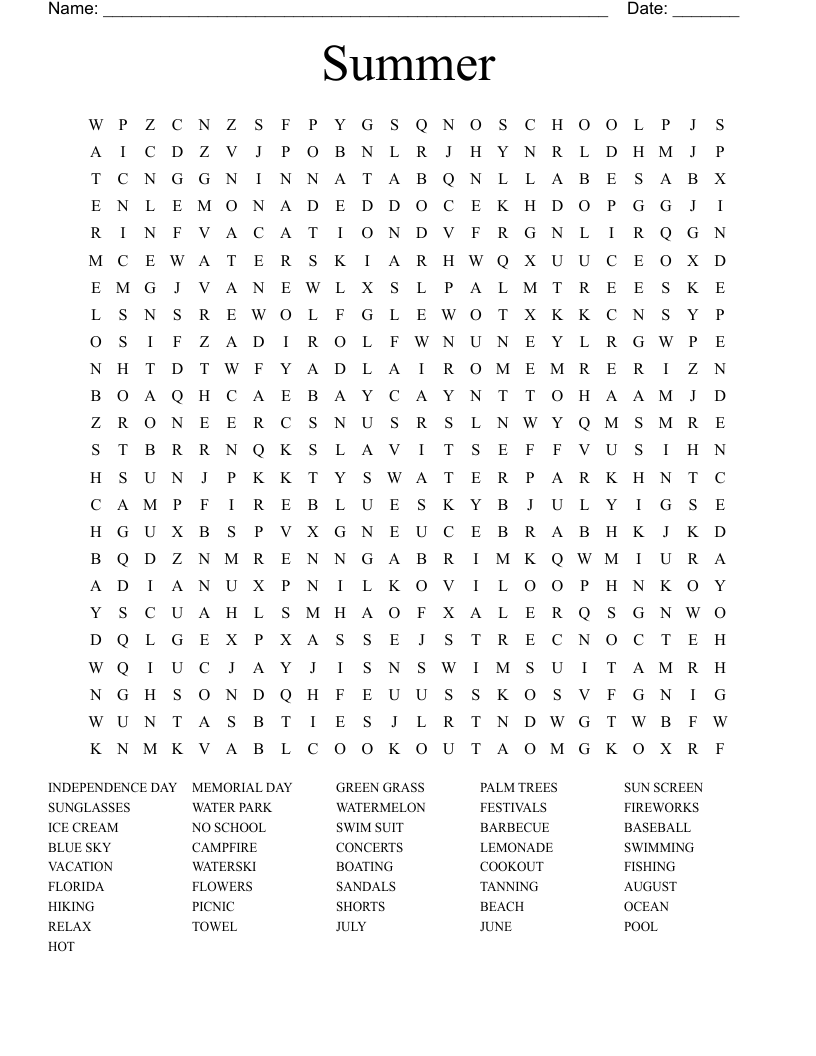 Summer Word Search