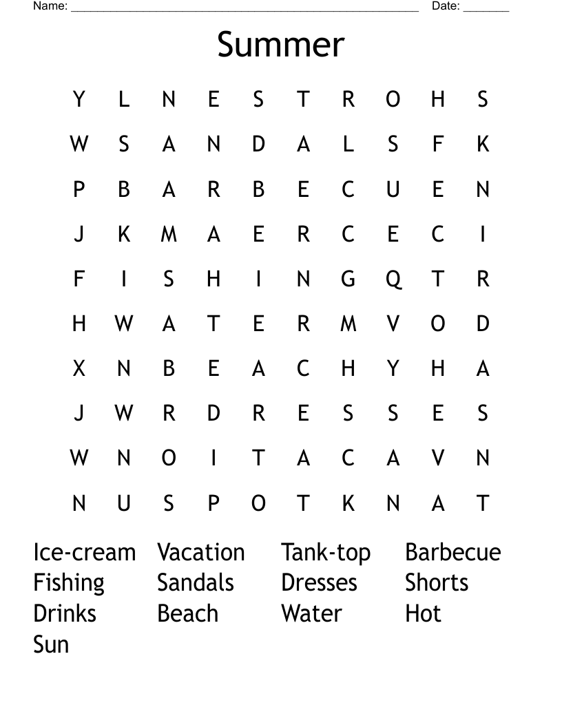 Summer Word Search