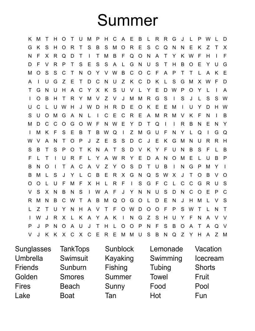 Summer Word Search