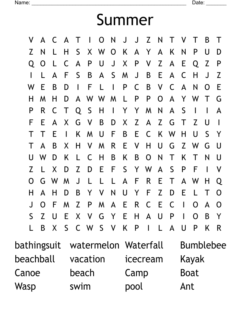 Summer Word Search