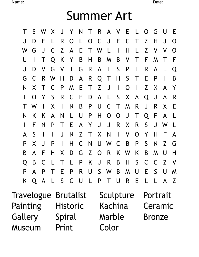Summer Art Word Search