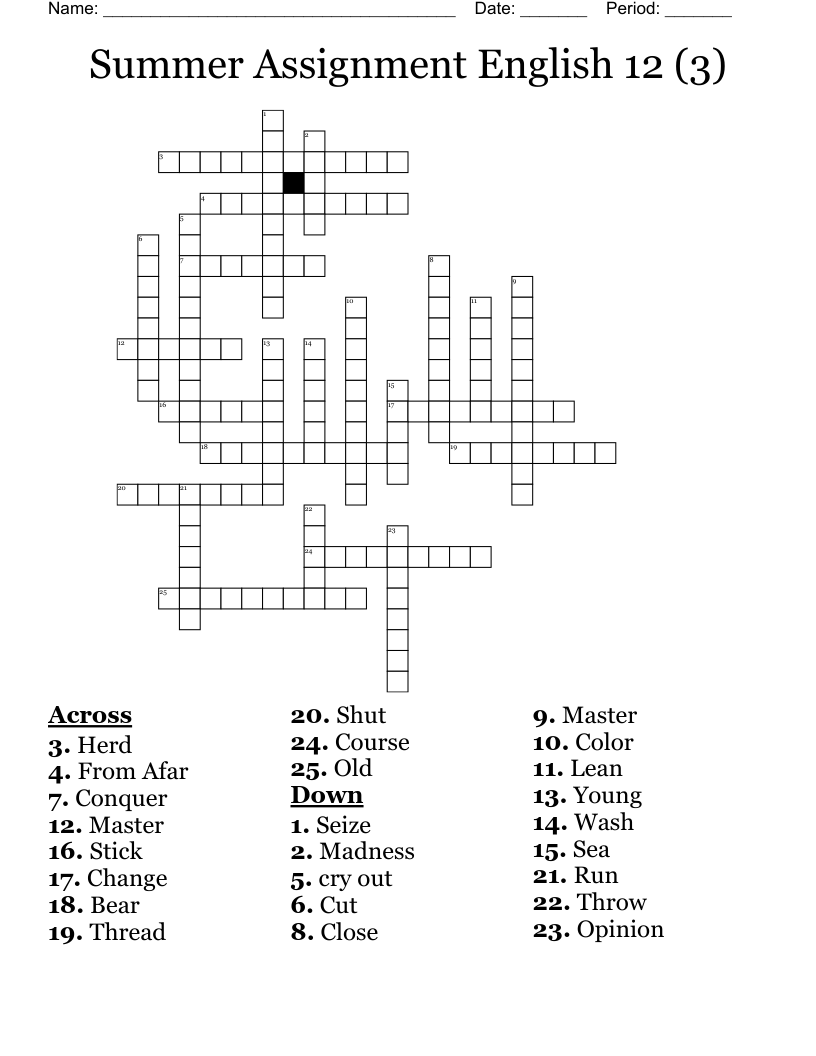 Summer Assignment English 12 (3)  Crossword