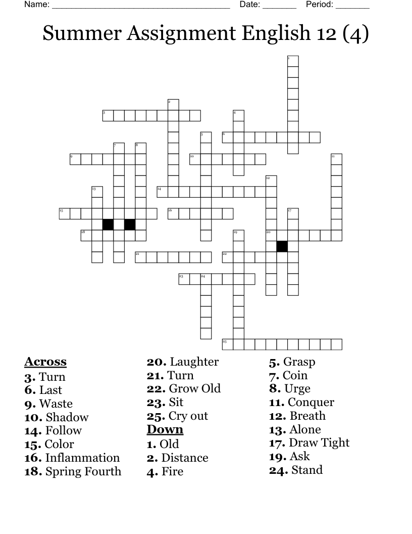 Summer Assignment English 12 (4) Crossword