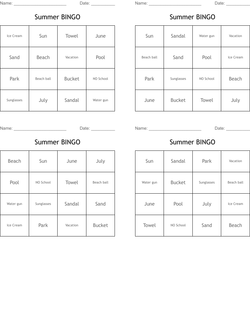 Summer BINGO