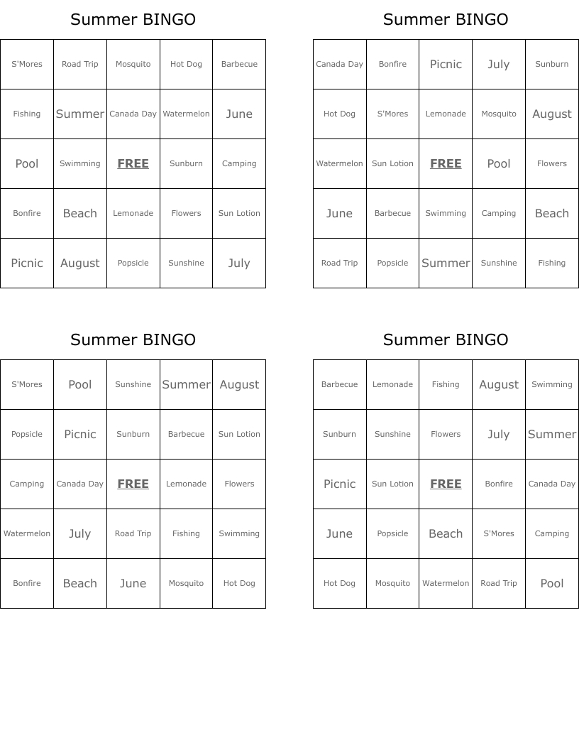 Summer BINGO