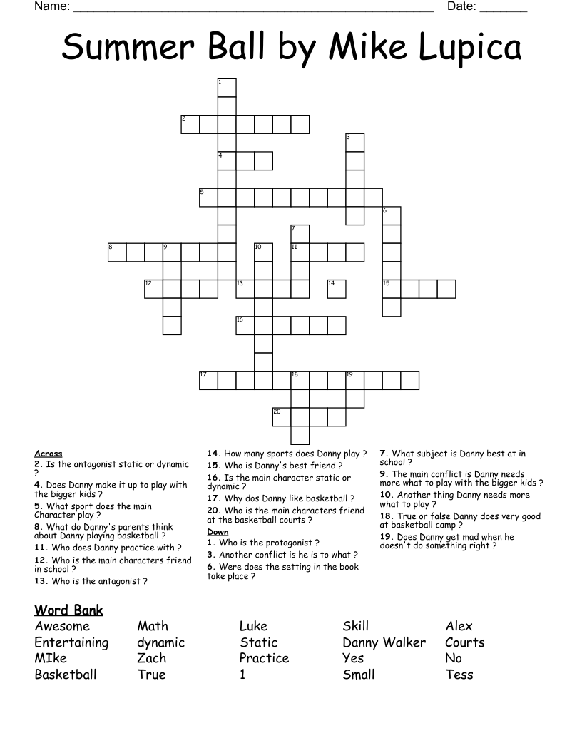 Summer Ball by Mike Lupica Crossword