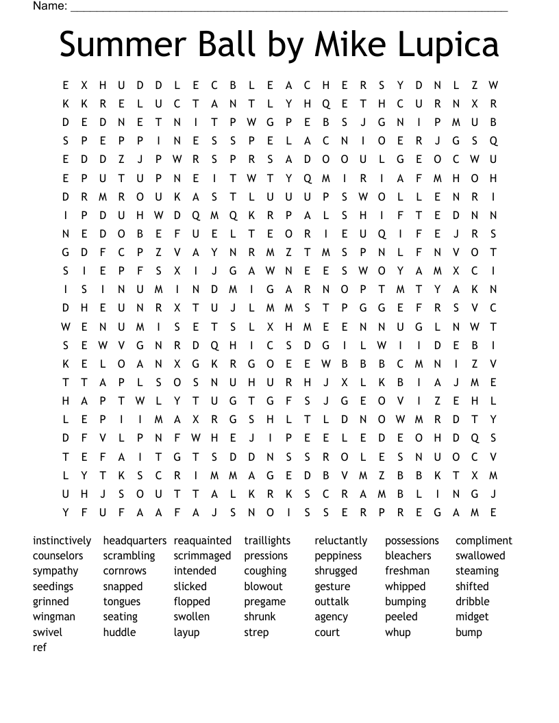 Summer Ball by Mike Lupica Word Search