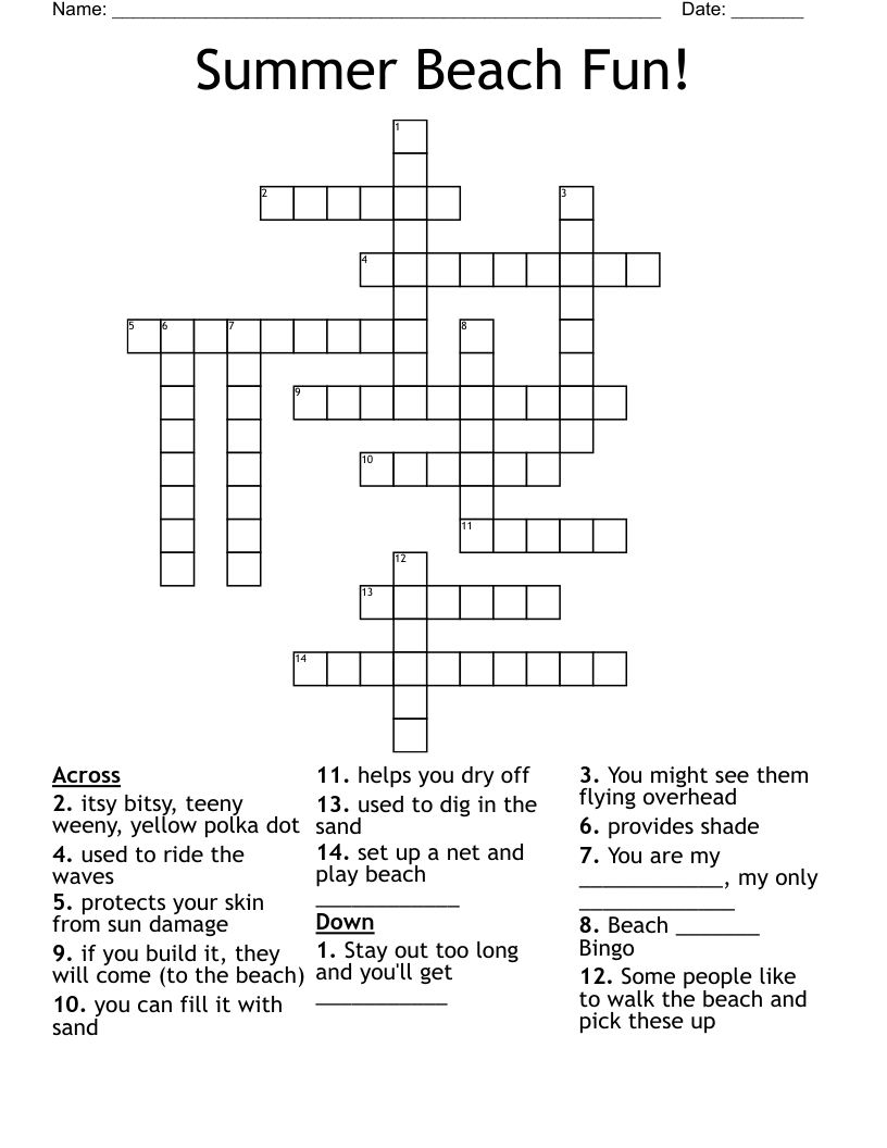 Summer Beach Fun! Crossword