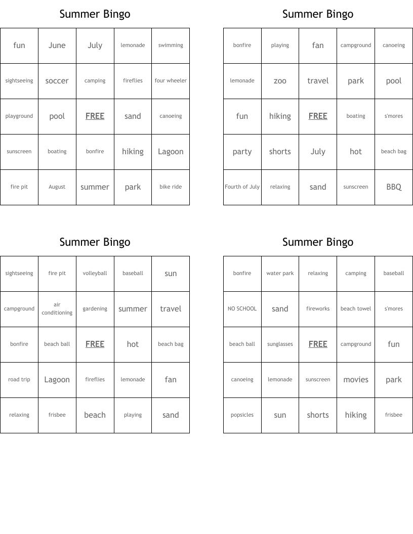 Summer Bingo