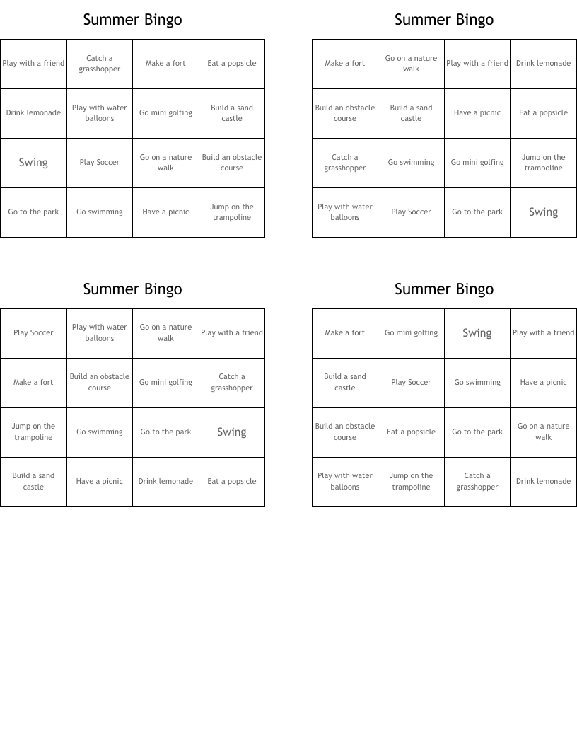 Summer Bingo