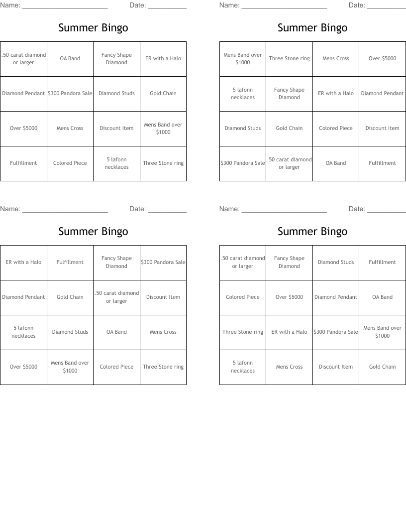 Summer Bingo