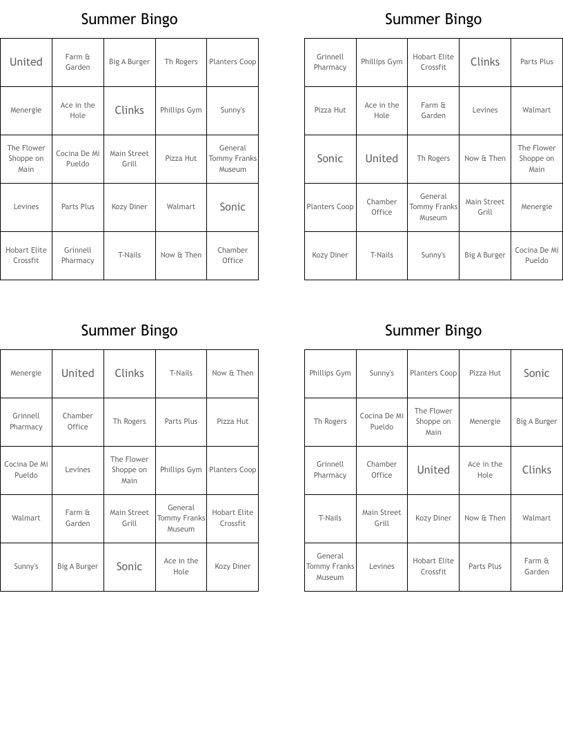 Summer Bingo