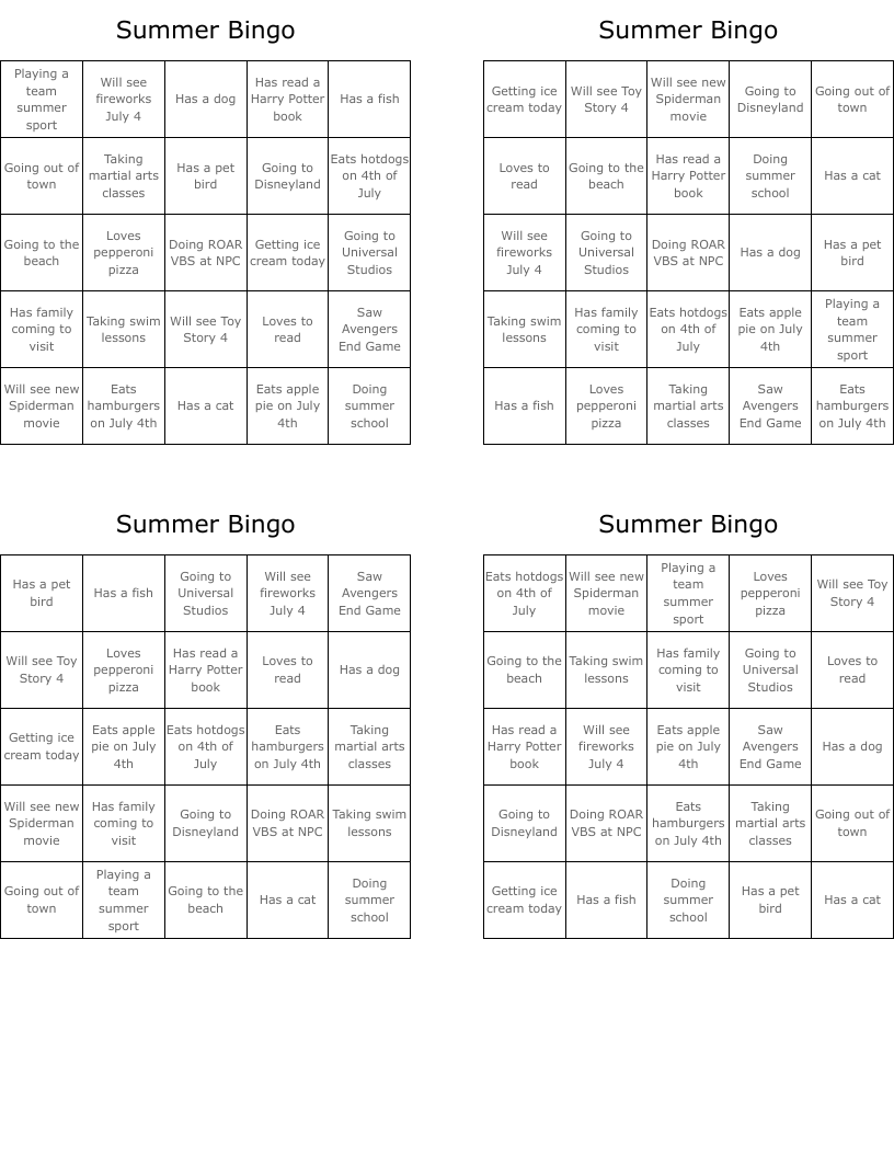 Summer Bingo