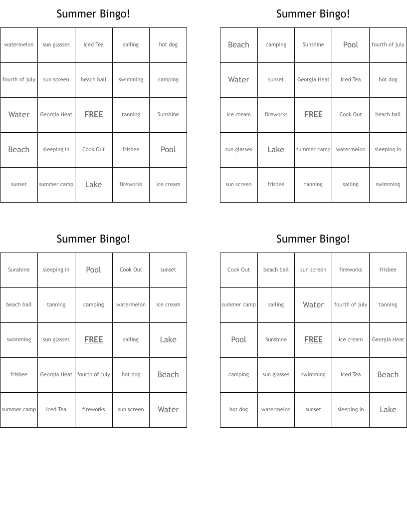 Summer Bingo!