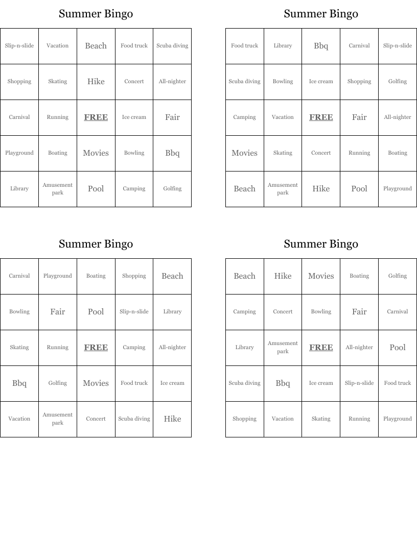 Summer Bingo