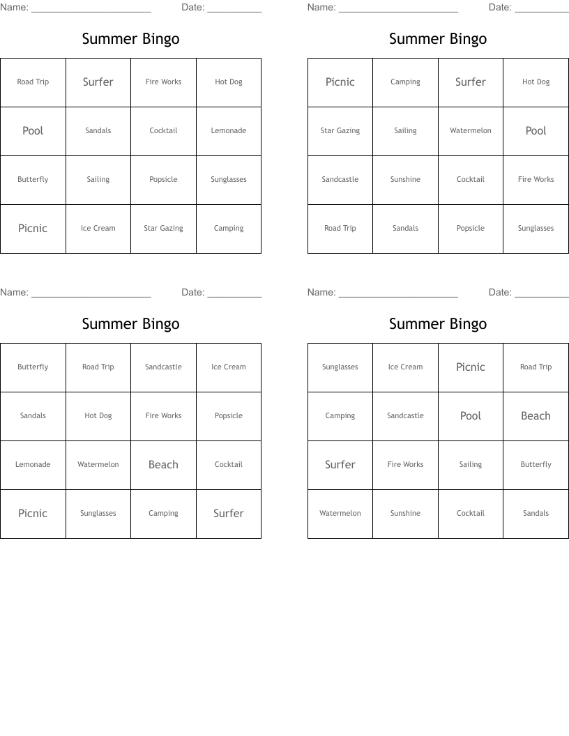 Summer Bingo