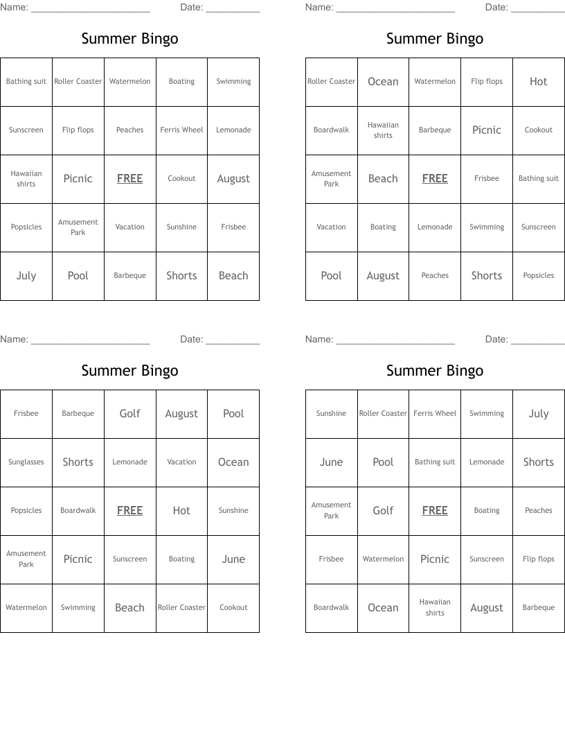 Summer Bingo