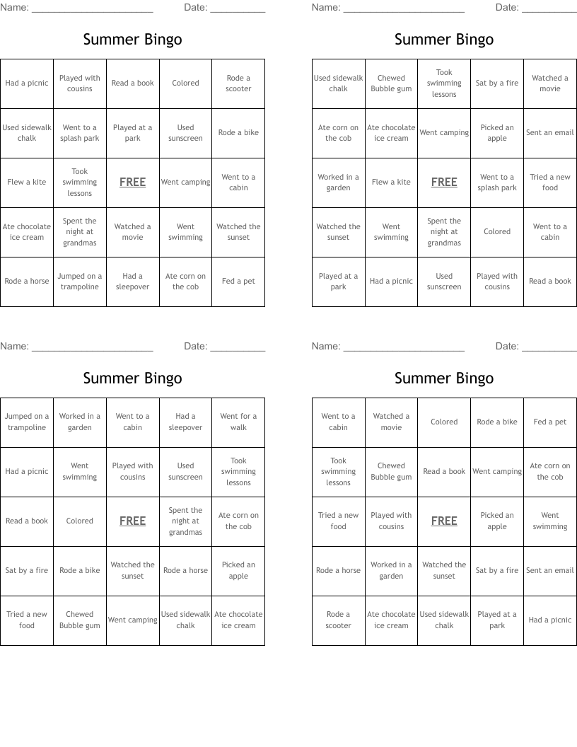 Summer Bingo