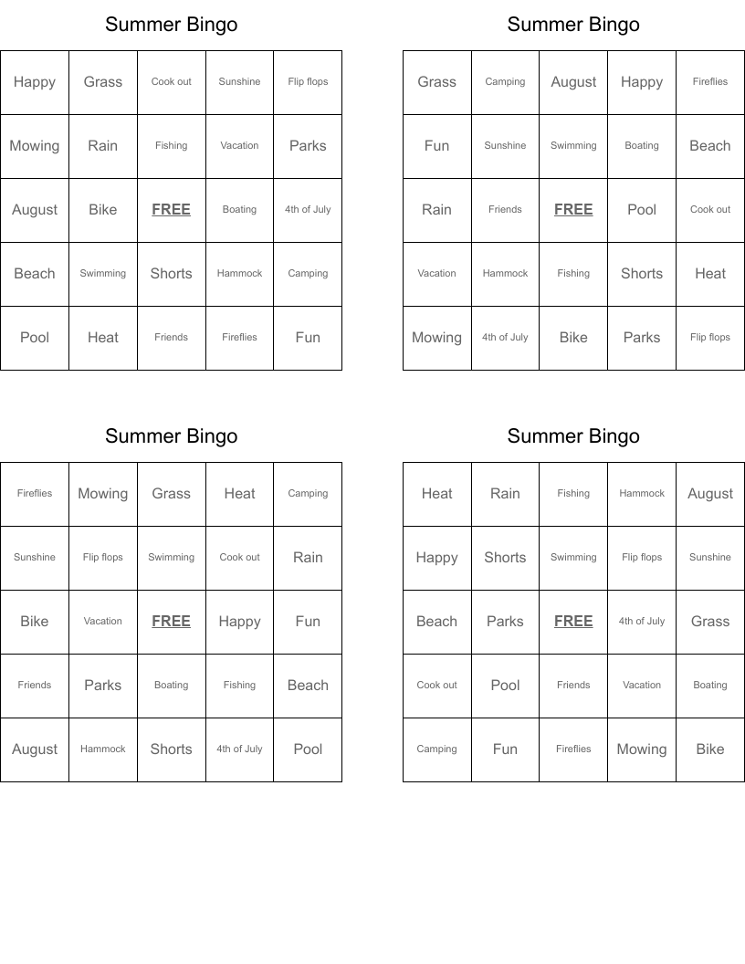 Summer Bingo