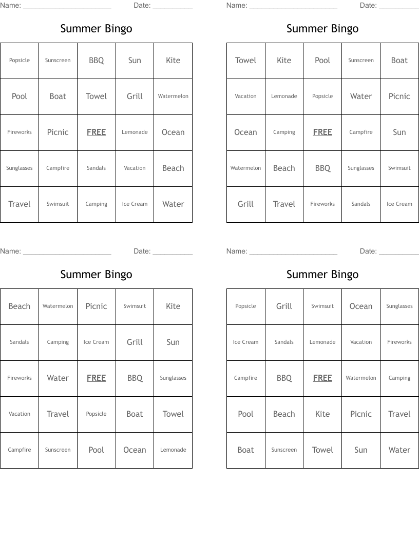 Summer Bingo