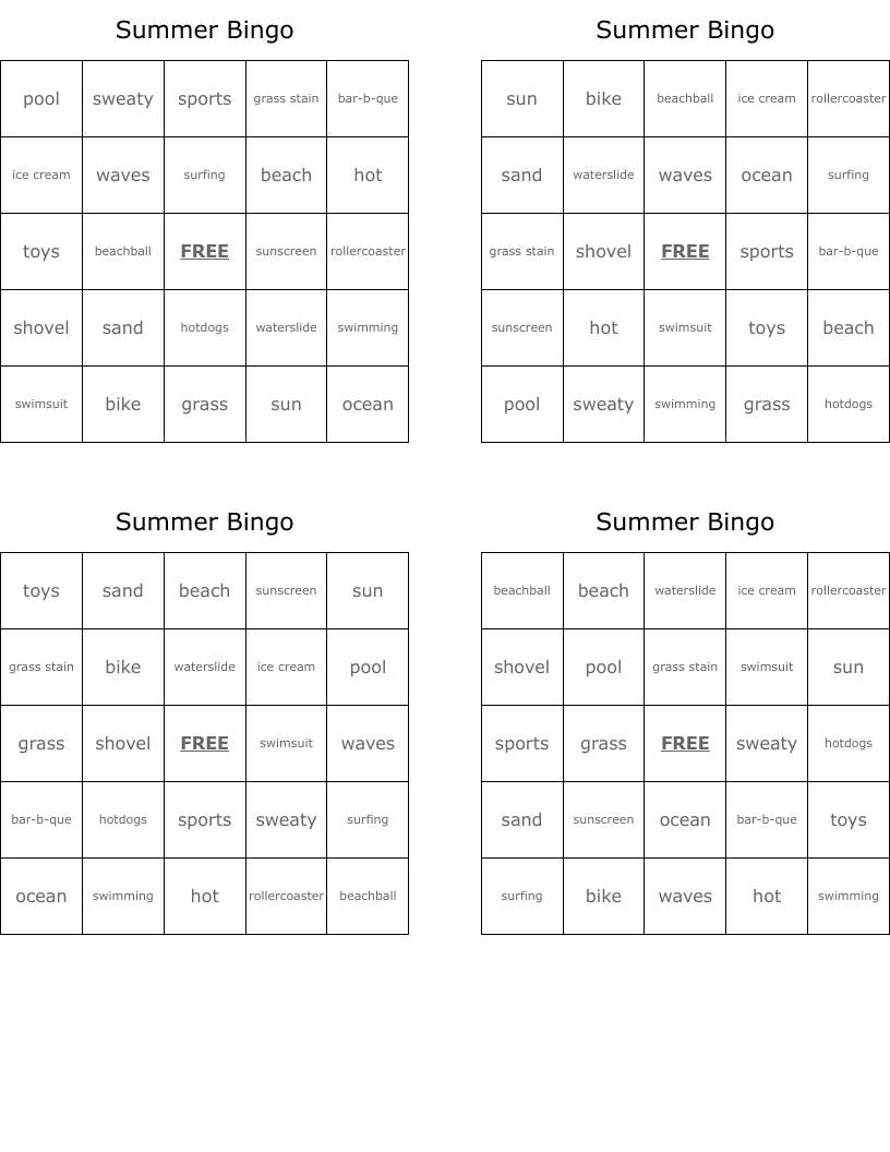 Summer Bingo