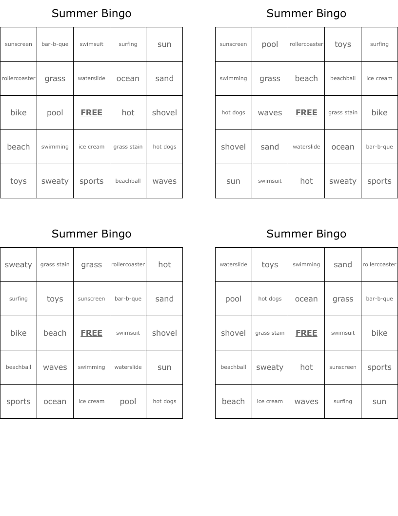 Summer Bingo