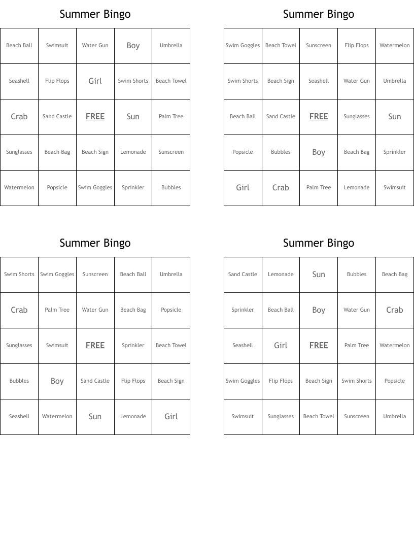 Summer Bingo