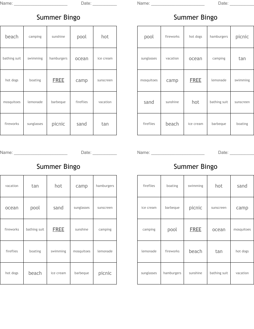 Summer Bingo
