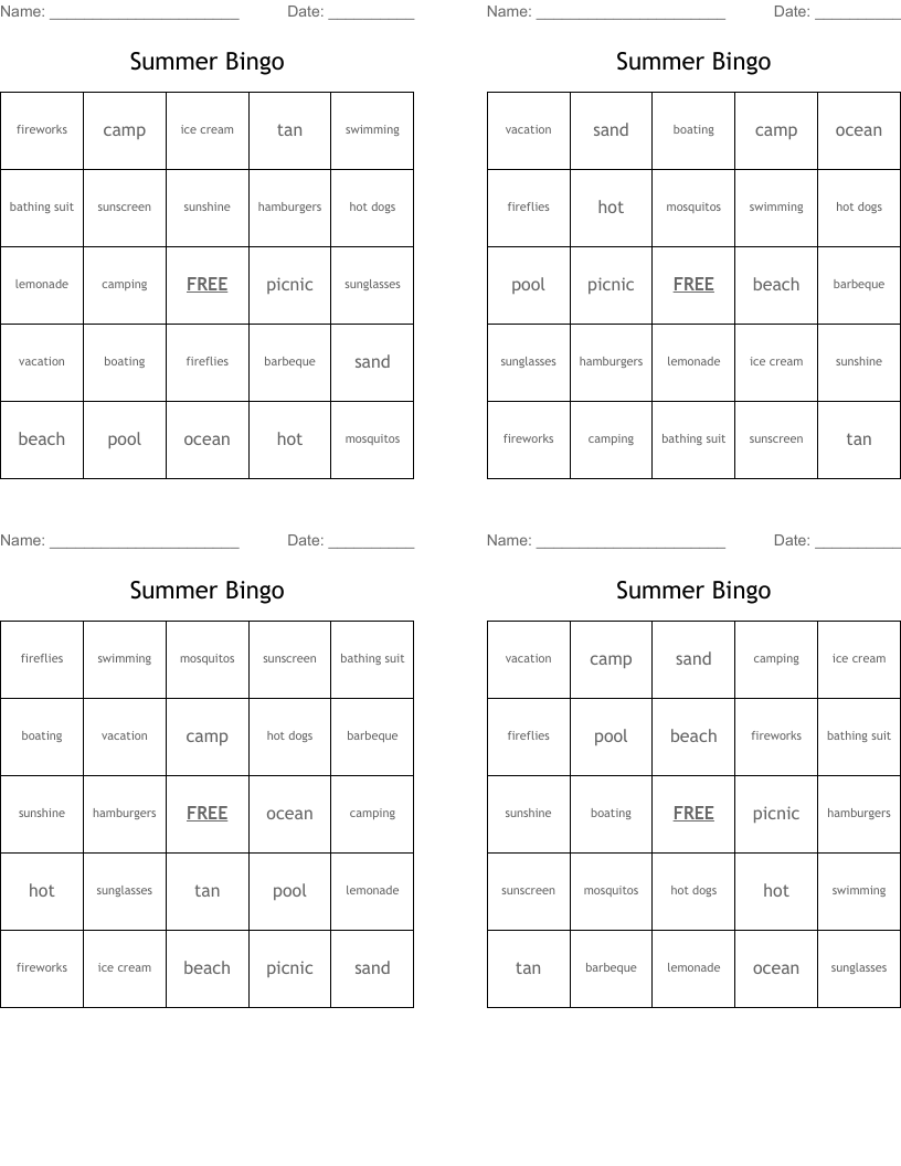 Summer Bingo