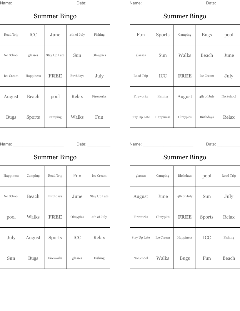 Summer Bingo 