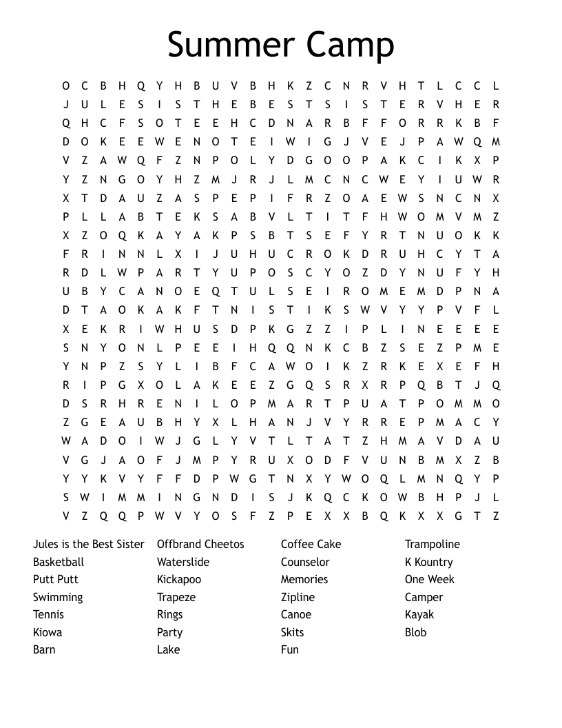 Summer Camp Word Search