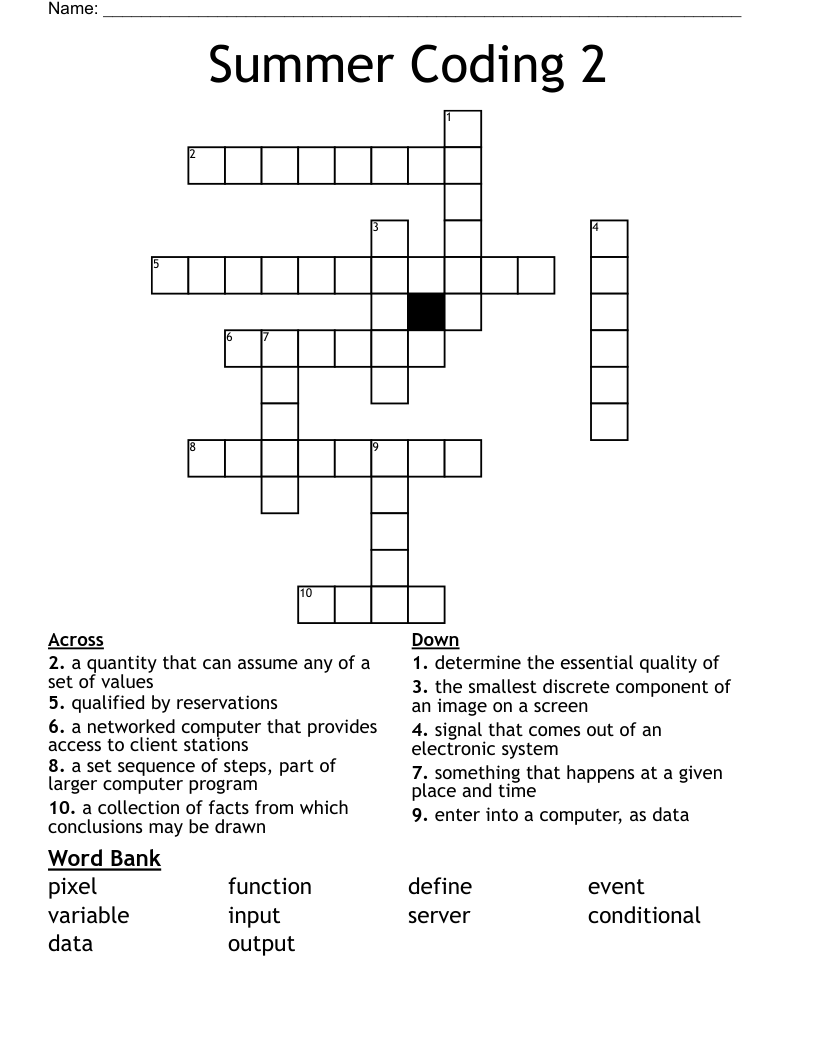 Summer Coding 2 Crossword