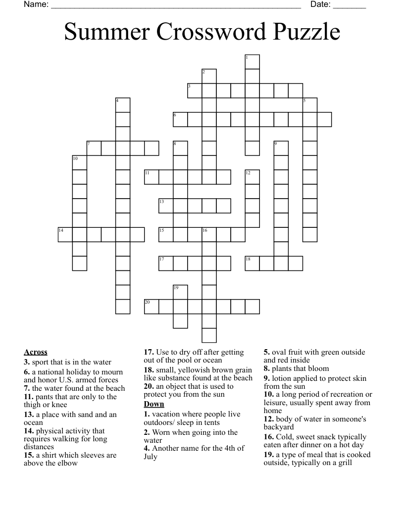 Summer Crossword Puzzle