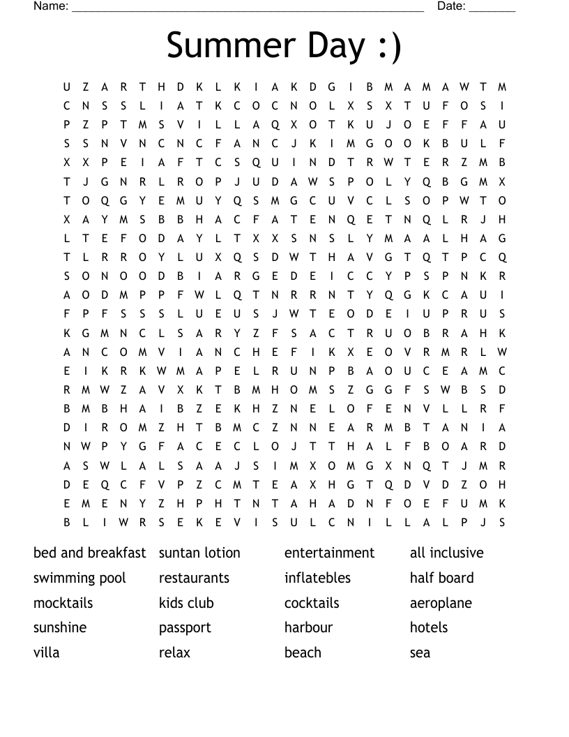 Summer Day :)  Word Search