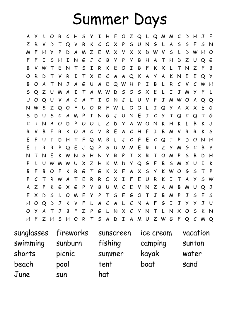 Summer Days Word Search