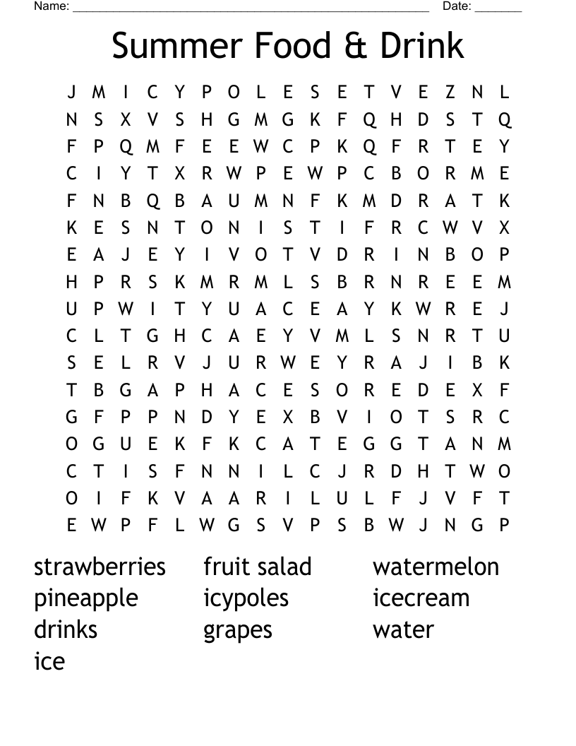 Summer Food & Drink Word Search