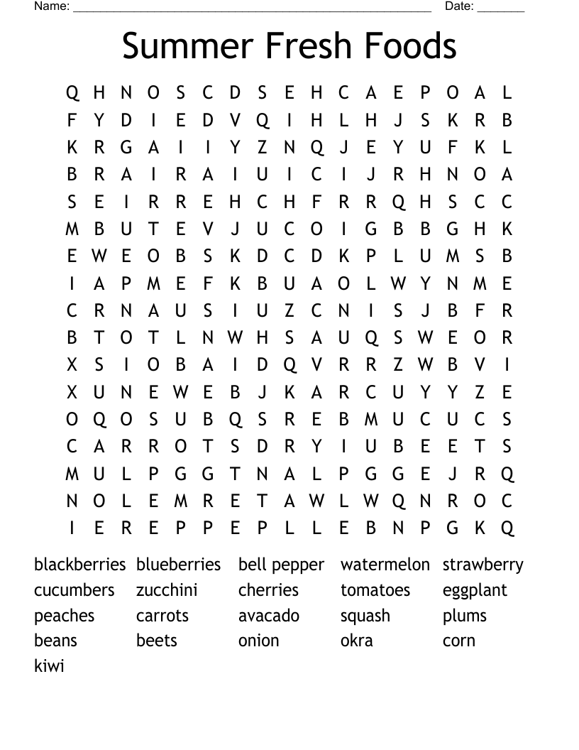Summer Fresh Foods Word Search