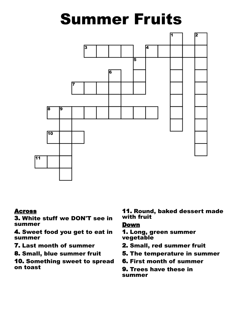 Summer Fruits Crossword