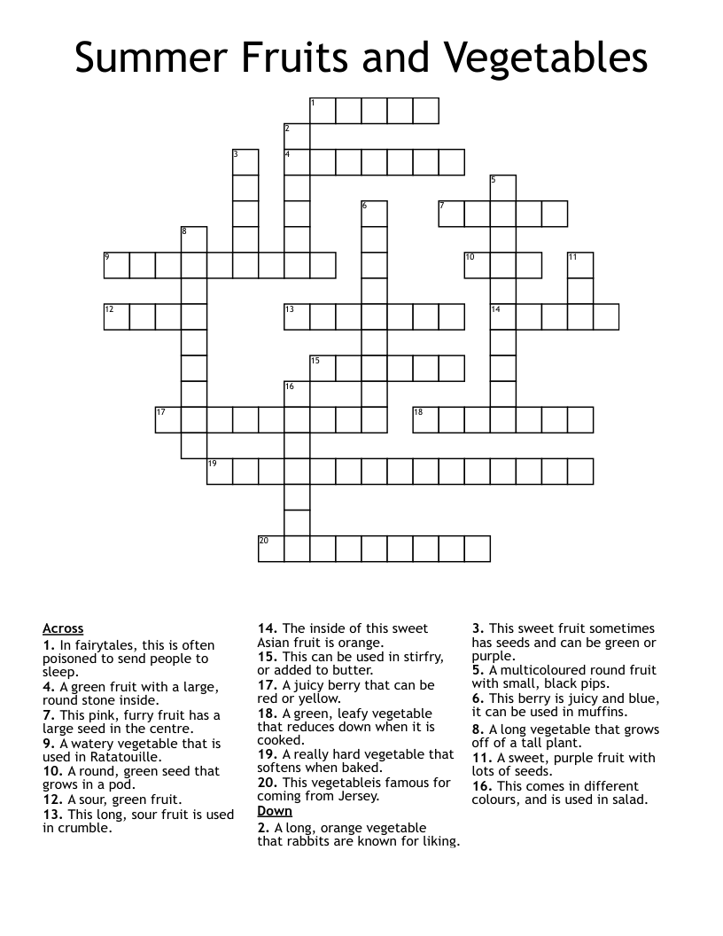 Summer Fruits and Vegetables Crossword