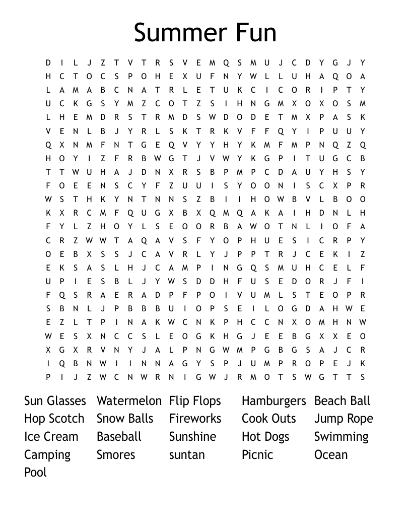 Summer Fun Word Search