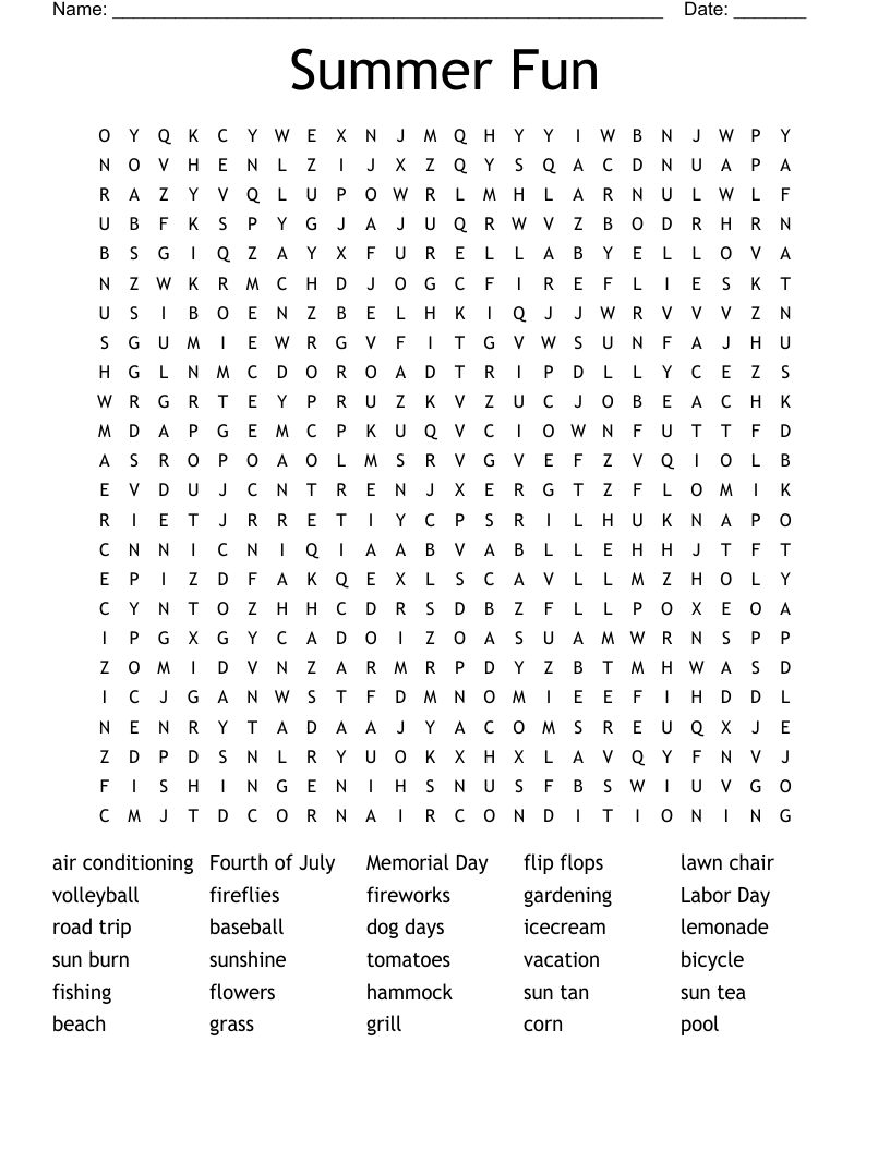 Summer Fun Word Search