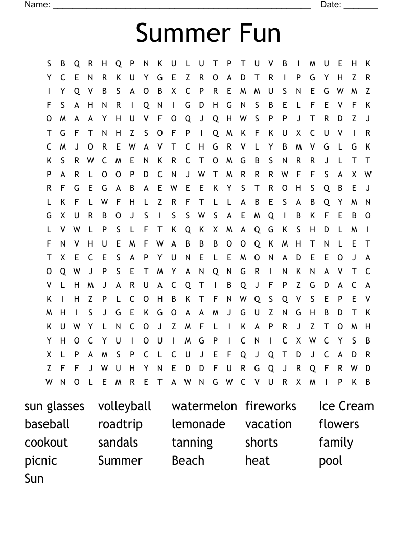 Summer Fun Word Search