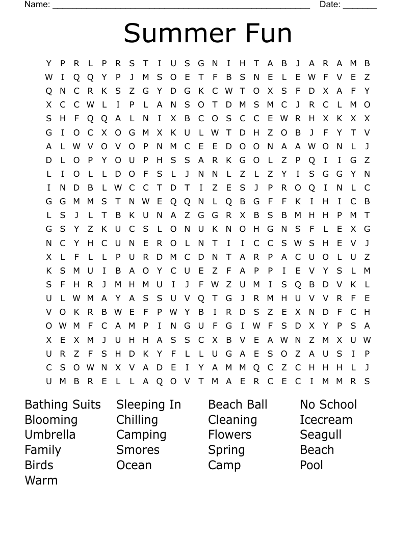 Summer Fun Word Search